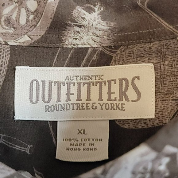 Outfitters Roundtree & Yorke Shirt, Men XL, Brown Fly-Fishing Print, EUC - Picture 6 of 11